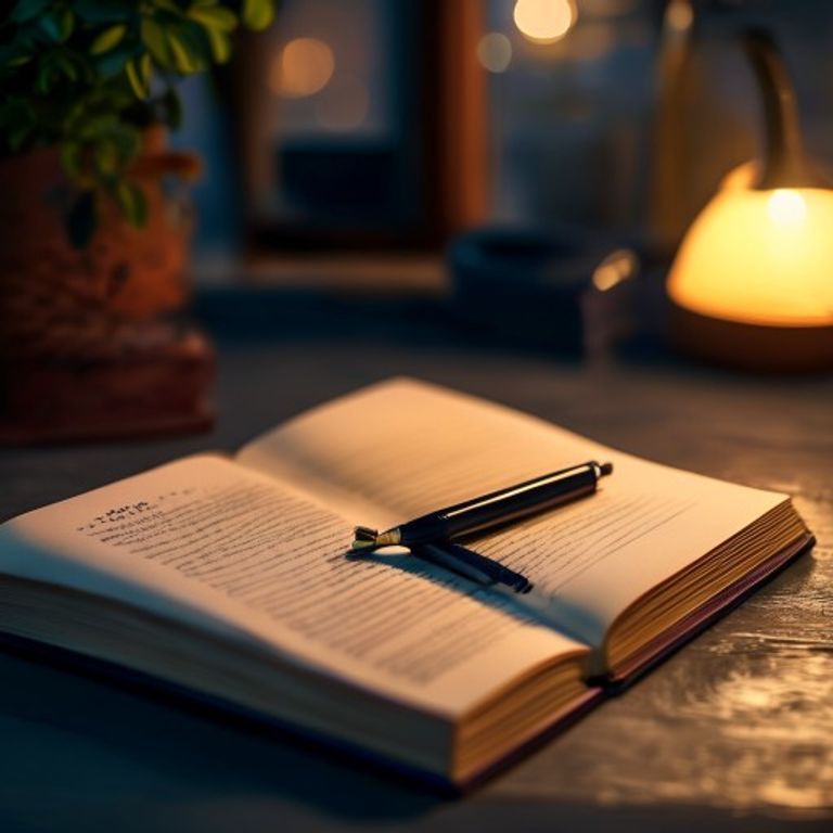 Open notebook with handwritten evening routine checklist and pen